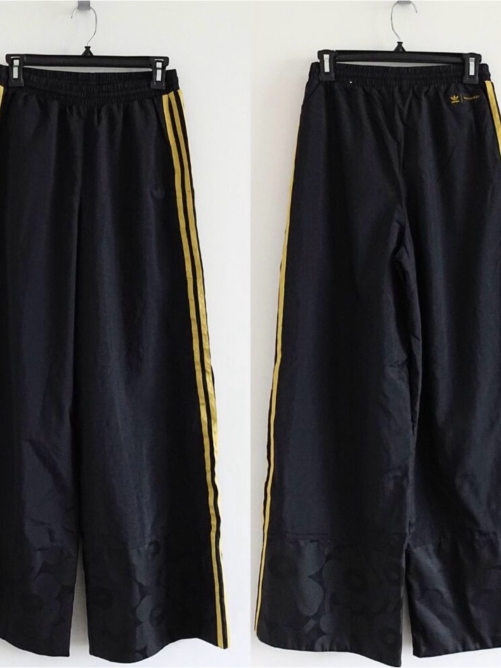 Adidas x Marimekko Black & Gold Floral Wide Leg Pull On Athletic Pants Size S - Picture 2 of 5